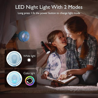 Momcozy Portable Stroller Fan, 8000mAh, 27H Ultra-long Battery Life, Detachable 4 Speed 360°Rotate, LED Night Light with 2 Modes, USB Rechargeable Handheld Cooling Fan for Travel, Car Seat, Bedroom