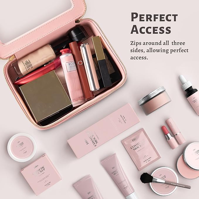 Aveniee Clear Makeup Bag Organizer Set,Portable Travel Toiletry Case for Women, Vegan Leather Cosmetic Pouch Car Bag for Essentials 2pcs,Middle & Large,Pink