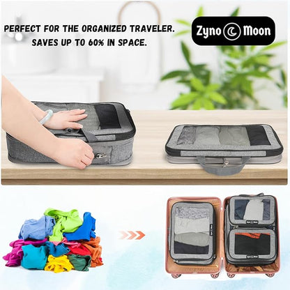 6-Piece Travel Packing Cubes Set - Lightweight Compression Bags with Durable Zippers & Mesh Panels - Space-Saving Travel Organizers for Suitcase, Backpack, Carry-On & More - Grey