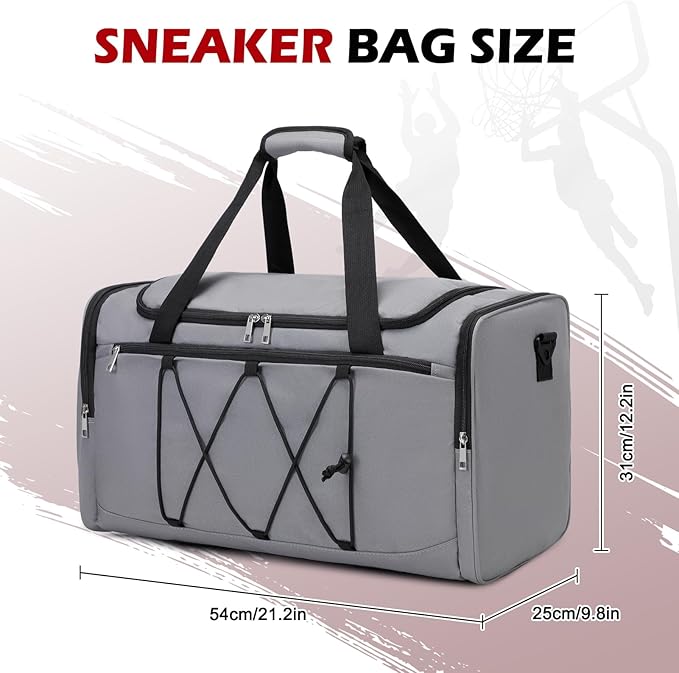 Sneaker Bag for Travel, Outdoor Sports Gym Bag Shoe Bag for 4 Pairs of Sneakers up to Size 14, Travel Duffel Bag with 3 Adjustable Dividers & Shoulder Strap, Sneakerhead Gift