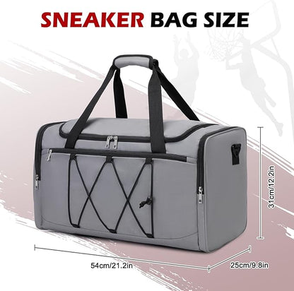 Sneaker Bag for Travel, Outdoor Sports Gym Bag Shoe Bag for 4 Pairs of Sneakers up to Size 14, Travel Duffel Bag with 3 Adjustable Dividers & Shoulder Strap, Sneakerhead Gift