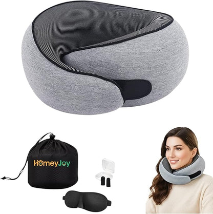Neck Pillow Airplane 2025, Neck Pillow with 360° Ergonomic Support Design, 100% Pure Memory Foam Travel Pillow for Flight Headrest Sleep, Portable Plane Accessories, Light Grey