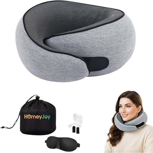 Neck Pillow Airplane 2025, Neck Pillow with 360° Ergonomic Support Design, 100% Pure Memory Foam Travel Pillow for Flight Headrest Sleep, Portable Plane Accessories, Light Grey