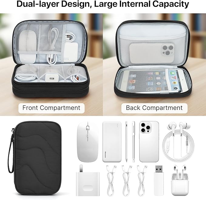 Skycase Tech Pouch - Lightweight Electronics Organizer Travel Case, Double Layers Travel Cable Organizer, All-in-One Storage Bag for Charger, Cord, Phone, Flash Drive, Accessories