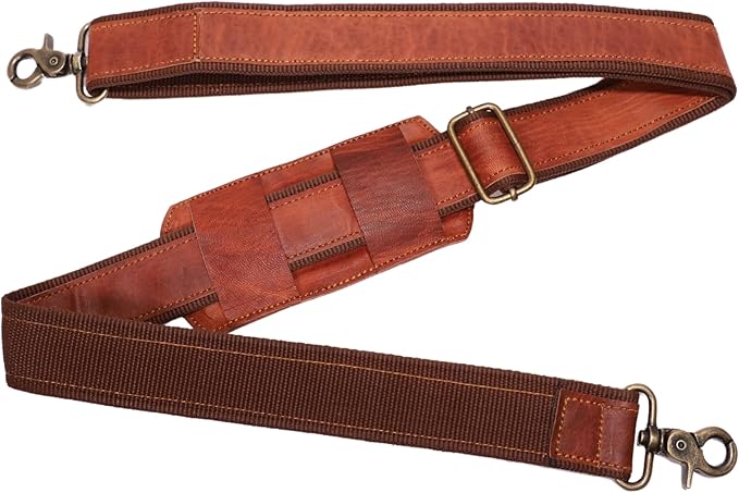 Adjustable Genuine Leather Shoulder Strap – Vintage Brown 60-Inch Comfort-Fit Padded Replacement with Heavy-Duty Swivel Hooks for Crossbody, Laptop, Messenger, Purse, Handbag, Duffel & Luggage Bags