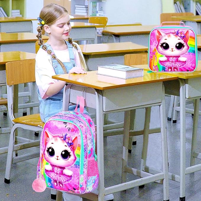 WZLVO 3PCS Kids Backpack for Girls, Unicorn Dinosaur Animal Prechool Elementary Kindergarten School Bookbag with Lunch Box