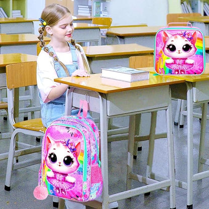 WZLVO 3PCS Kids Backpack for Girls, Unicorn Dinosaur Animal Prechool Elementary Kindergarten School Bookbag with Lunch Box