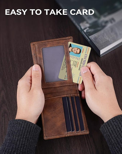 Swallowmall Leather Wallet for Mens Genuine Leather RFID Blocking Bifold Wallets with 2 ID Windows 13 Card Slots