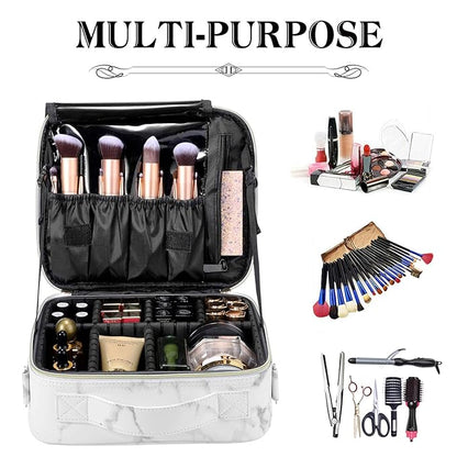 gzcz Travel Makeup Bag,Professional Cosmetic Bags for Women,Portable Makeup Brush Bag Organizer Storage with Adjustable Dividers and Shoulder Strap