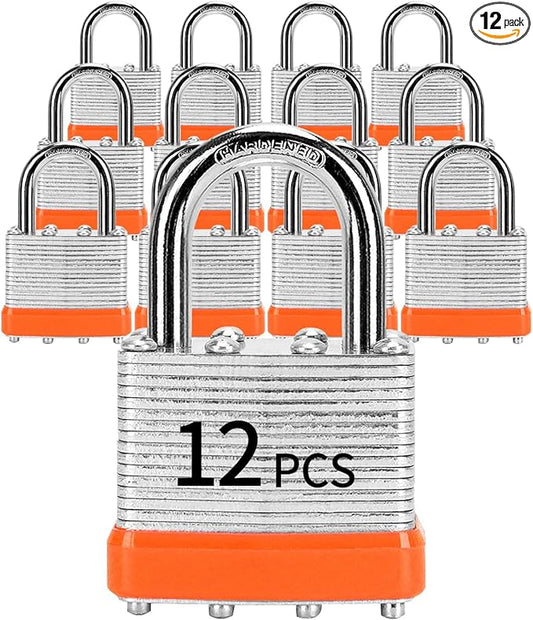 Padlocks with Same Key, LQYN 12 Pcs Laminated Keyed Padlock (1-9/16", 40mm), Keyed Alike Locks, Normal Shackle, for Storage Locker, Hasp Latch, Toolbox, Sheds