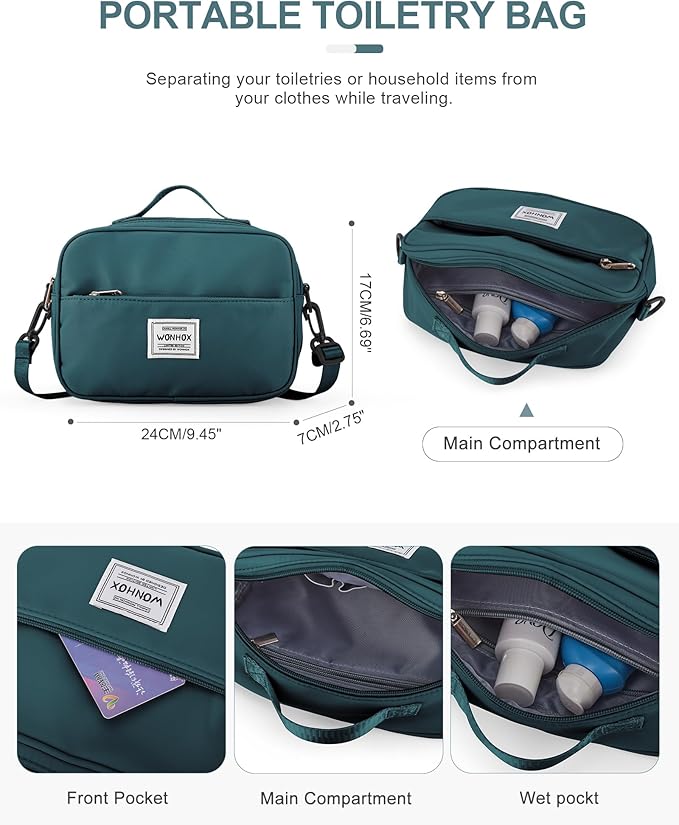 Gym Bag for Women Men, Sport Duffel Bag with Toiletry Bag & Shoe Compartment,Waterproof Travel Weekender Overnight Carry on Bag for Yoga with Trolley Sleeve, Peacock Blue Set