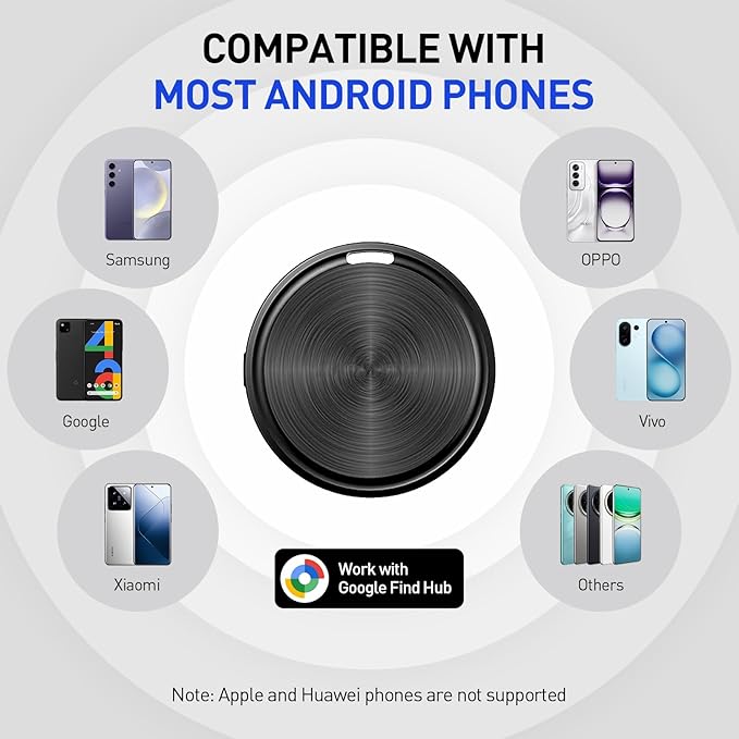 Air Tags-4 Pack Android Luggage Tracker Works with Google Find Hub App(Android Only), Loud Sound, Replaceable Battery, for Keys, Suitcase, Backpack, Wallet