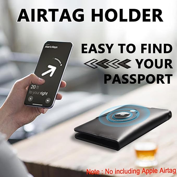 Leather Passport Holder for Travel - Passport Wallets with AirTag Slot, 5 Card Slots & Secure Button Closure, Durable Passport Cover for Men & Women - Crazy Horse Leather(5.9'' x 4.13'')