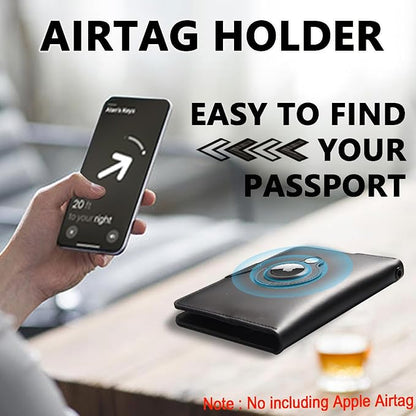 Leather Passport Holder for Travel - Passport Wallets with AirTag Slot, 5 Card Slots & Secure Button Closure, Durable Passport Cover for Men & Women - Crazy Horse Leather(5.9'' x 4.13'')