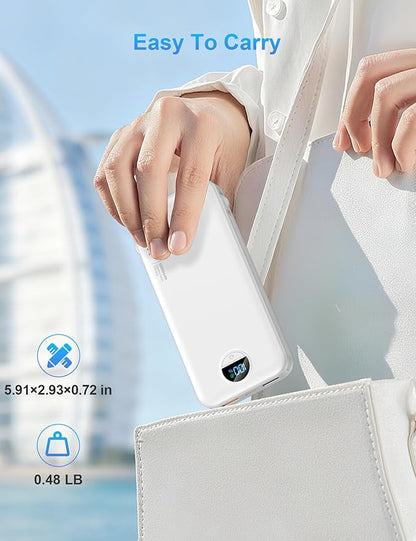 Portable Charger with Wall Plug, 12000mAh USB C Power Bank Fast Charging, External Battery Pack with Built in Cables, Digital Display, 5 Output 4 Input for iPhone Android Cell Phone Tablet