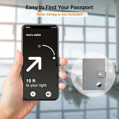 Genuine Leather Passport Holder, RFID Blocking Travel Wallet for Men/Women, Stylish Passport Cover with Airtag Slot, Durable Passport Wallet case travel essentials (Gray)