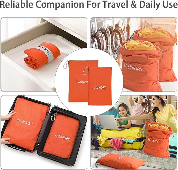 WiseBoy 2 Pack Laundry Bags, Washable Wet Dry Bag, Travel Laundry Bag Dirty Clothes Organizer, Swimming Yoga Bathing Suit Workout Wet Dry Bag - Orange