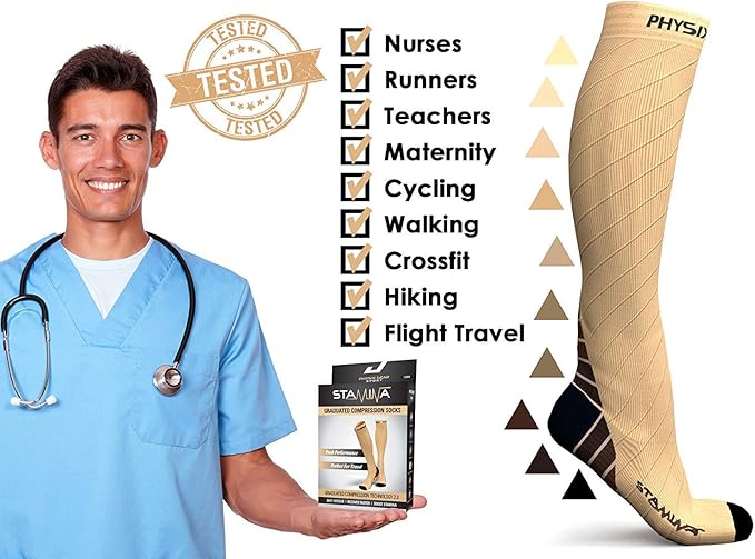 Physix Gear Compression Socks 20-30 mmHg - Men & Women - Running, Nurses, Shin Splints, Flight, Travel