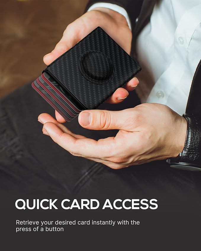 Mens Wallet Card Holder for AirTag: Smart Wallet Compatible with Apple Air Tag, Pop Up Card Case, Top Grain Leather, RFID Blocking, Slim, Minimalist, 9-14 Card Capacity | ID Window | Cash Slot