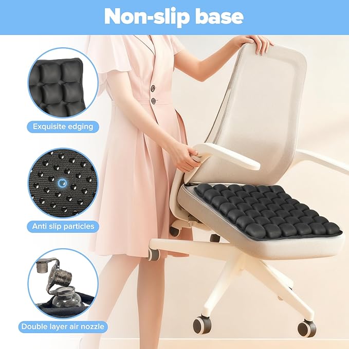Sondour Travel Seat Cushion, Airplane Cushion Long Flight, Airplane Gadgets Inflatable Seat Cushions, Portable Airline Cushion With Air Pump, Wheelchair Cushions; Pressure Relief Seat Cushion - Black