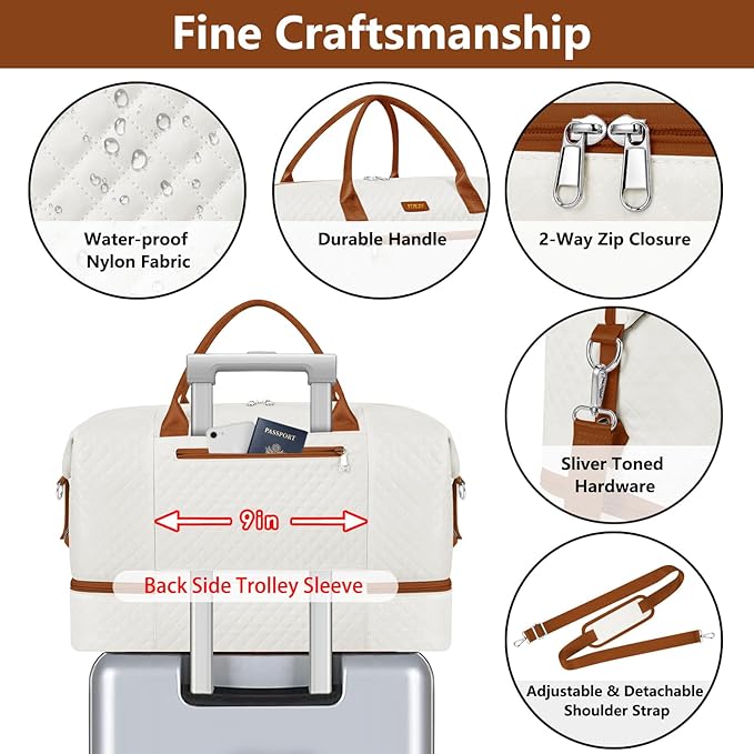 Weekender Bag for Women, Travel Duffel Bag Carry On Overnight Bag with Shoe Compartment Large Nylon Travel Weekend Tote Bag