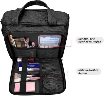 SUNRISING Travel Toiletry Bag Makeup Bag for Women, Large Water-Resistant Travel Cosmetic Make Up Bag with Handle，Travel Toiletry Bags for Compartments Accessories Essentials-Black