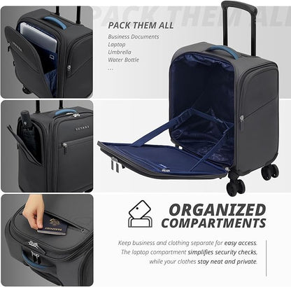 Verage Under Seat Luggage with Wheels, Softside Small Suitcase Spinner Carry On Luggage Bags for Airlines Airplanes Short Trip Men Women (Grey, 14.5-Inch Plus Underseat)