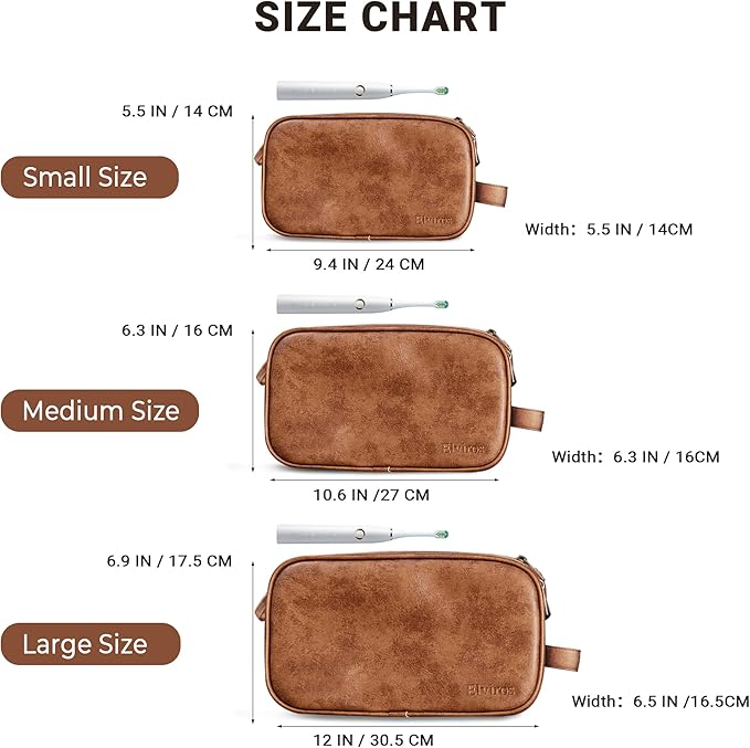 Elviros Toiletry Bag for Men, Large Travel Shaving Dopp Kit Water-resistant Bathroom Toiletries Organizer PU Leather Cosmetic Bags Fathers Day Gift (Medium, Dark Brown)