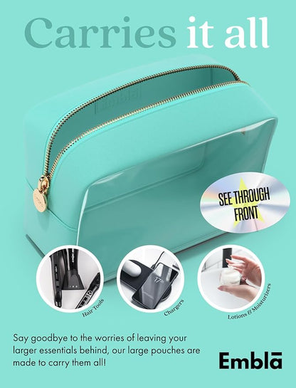 Embla London Makeup Bag Cosmetic Case, Clear Zipper Make Up Pouch and Toiletry Travel Tote, Cute Skincare Pouches for Women Girls, Preppy Purse Cosmetic Organizer, Large Makeup Bags, Cotton Candy