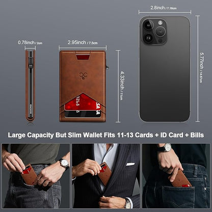Wallet for Men Wallet with Slim Pop Up Card Holder for 12-14 Cards, RFID Blocking Bifold Minimalist Smart Wallet, Credit Card Holder with ID Window & Cash Slot, Compact Metal Card Case, Gifts for Men