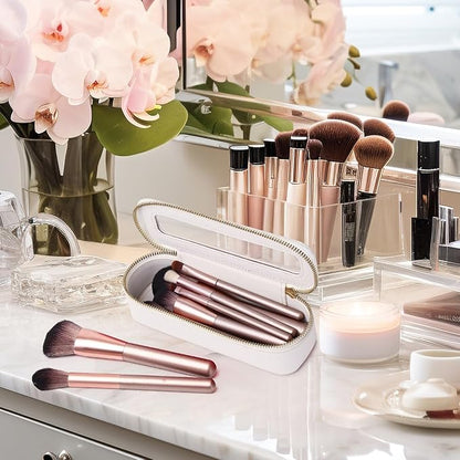 Pinkmik Travel Clear Makeup Bag with Brush Bag Portable Cosmetic Bag Case Transparent Toiletry Bag Cosmetic Organizer Storage Bag for Women (White, L+SLIM)