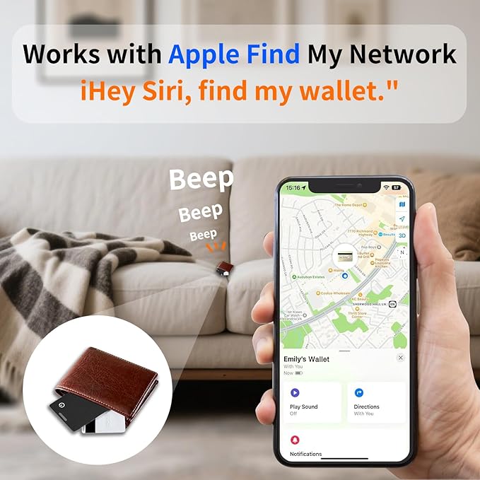 Wallet Tracker Card Air Tags-2Pack (iOS Only), Bluetooth Tracker with Apple Find My, iPhone Smart Card Rechargeable Thin Finder, IP65 Waterproof, Keys Finder, Item Locator for Luggage Tags, Passports