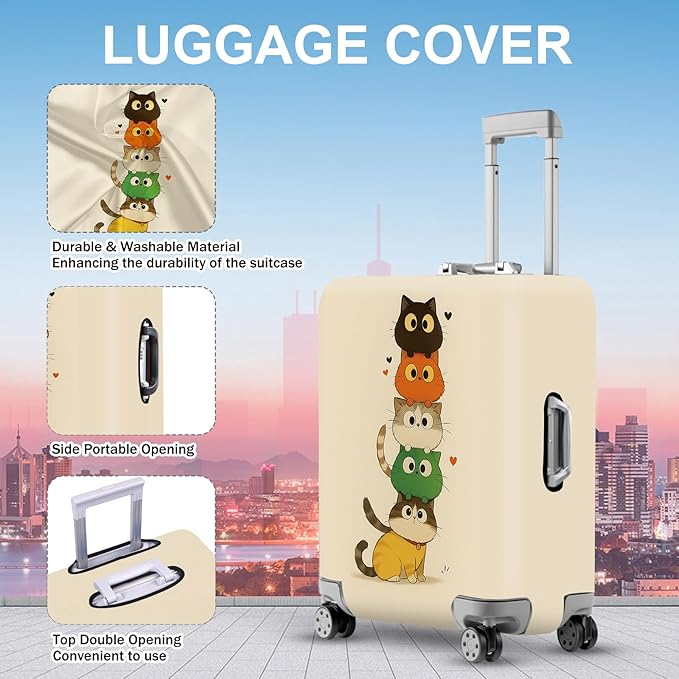 ANNA QUEEN Stacked Cute Cats Luggage Cover, Fun Cat Pile Design, Stretchable, Washable Travel Protector for 20-22 Inch Suitcases