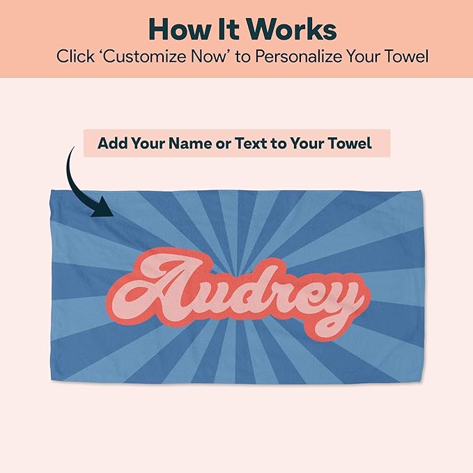 Winslow & Brody Ships Next Day - Personalized Beach Towel for Kids & Adults - Printed in USA - Custom Towels with Picture and Text - Quick Dry Pool Towels - Cotton/Poly Blend - 30" x 60" - Retro