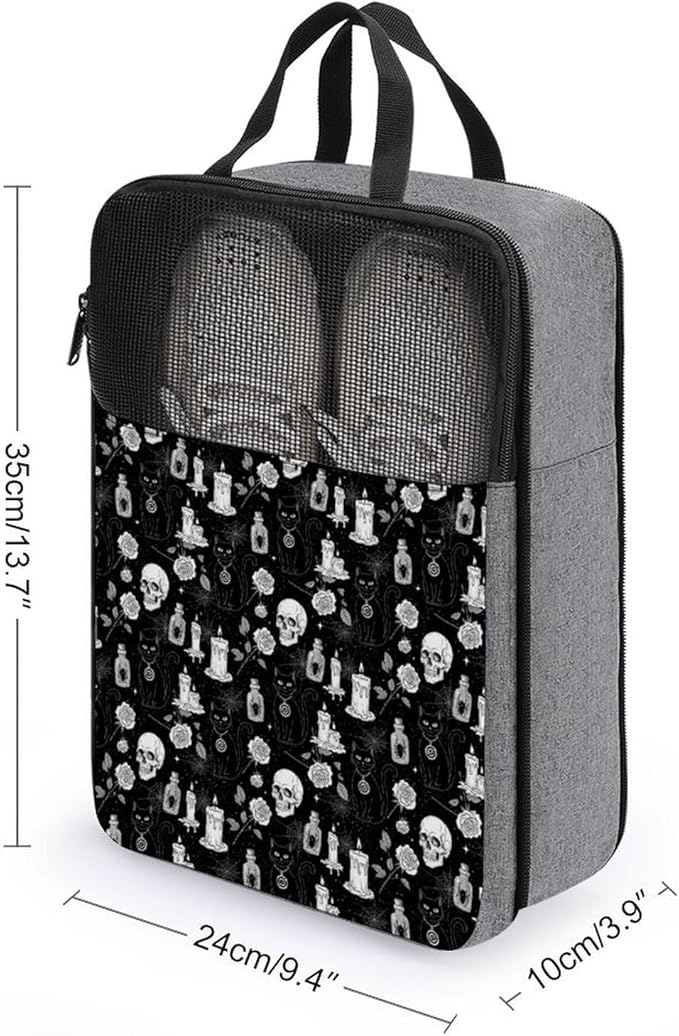Travel Shoe Bags for Storage and Packing Portable Sneaker Bags Black Cat Skull Goth Lightweight Sport Shoe Pouch Bag