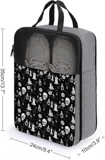 Travel Shoe Bags for Storage and Packing Portable Sneaker Bags Black Cat Skull Goth Lightweight Sport Shoe Pouch Bag