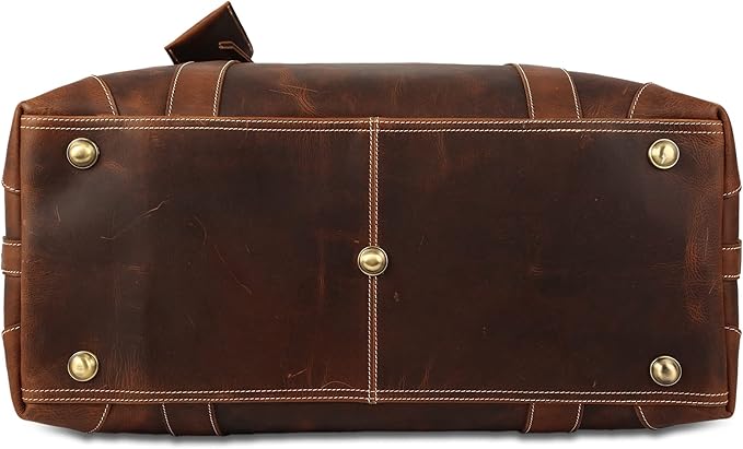 KomalC Leather Duffel Bags for Men and Women - Full Grain Buffalo Leather - Dark Tan