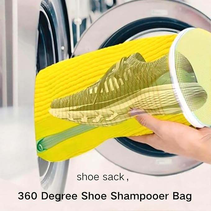 Shoe Cleaning Bag, Machine Washable Shoe Bag for Washing Machines and Dryers, 360 Deep Cleaning, Suitable for All Shoe Types, Reusable Sports Shoe Bag, 2-Pack, Yellow