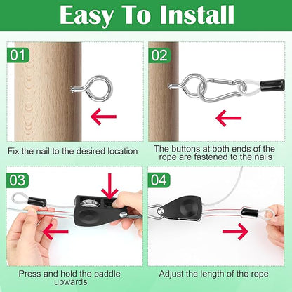 Windspeed 50Ft Retractable Clothesline Outdoor Heavy Duty Travel Clothesline Retractable Clothes Line for Outside Travel Camping Clothes Line, Galvanized Steel Material, with 10 Clips, Storage Bag