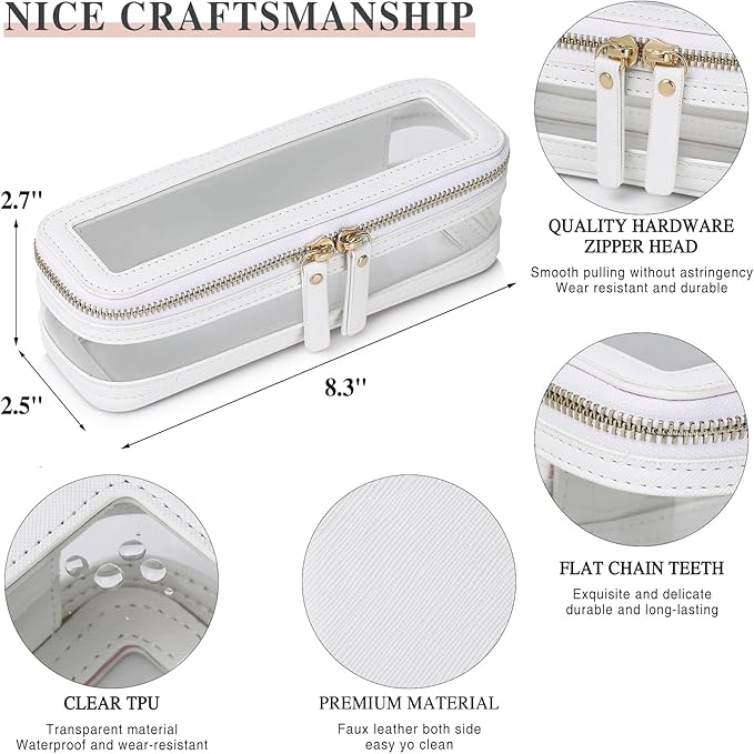 Pinkmik Travel Makeup Bag Set Portable Clear Cosmetic & Toiletry Case Women's Purse Organizer and Car Essentials with Zipper (White, M+SLIM-2)