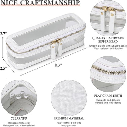 Pinkmik Travel Makeup Bag Set Portable Clear Cosmetic & Toiletry Case Women's Purse Organizer and Car Essentials with Zipper (White, M+SLIM-2)