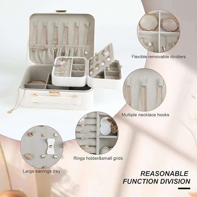 White Jewelry Box, Large Travel Jewelry Case Organizer, 2 Layer Jewelry Holder Organizer, Traveling Jewelry Organizer for Women, Watch Case for Women, White
