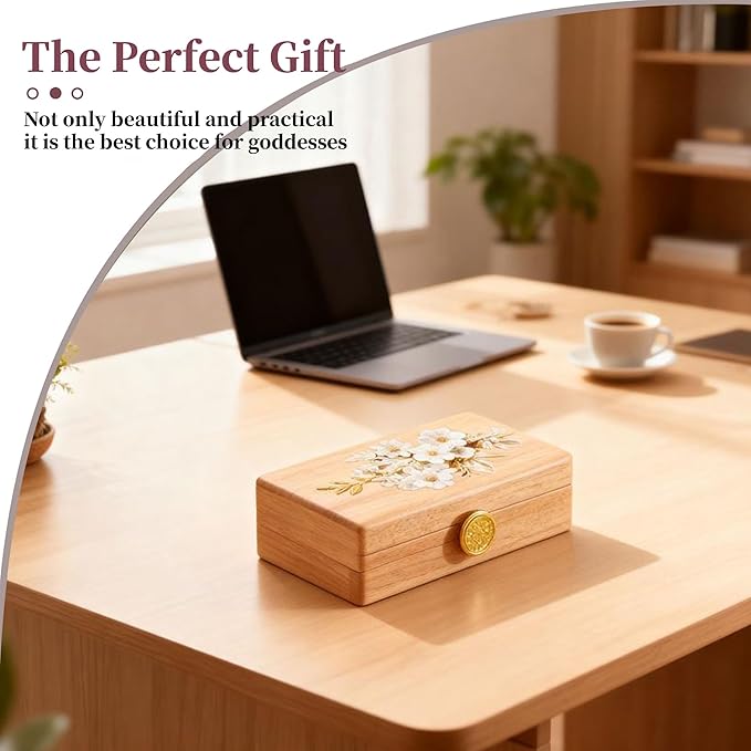 Travel Jewelry Case Small Wood Jewelry Organizer Jewelry Box for Women (Pine Wood Print B)