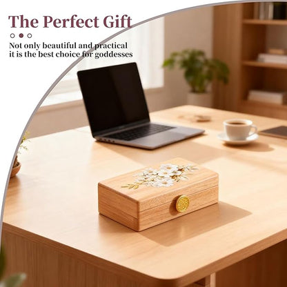 Travel Jewelry Case Small Wood Jewelry Organizer Jewelry Box for Women (Pine Wood Print B)