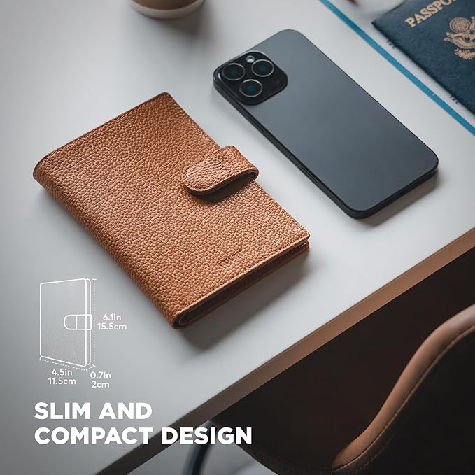 VULKIT Leather Passport Travel Wallet for 2 Passports Pocket Slim Double Passport Holder RFID Blocking with ID Window for Women or Men