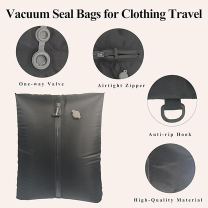Travel Vacuum Bags with Pump 33L(21.65x15.75x5.91") Large Size IP67 Reusable Space Saver Compression Packing Storage Organizer Cube for Luggage CarryOn Suitcases & Backpack (2 Bag- BLACK)