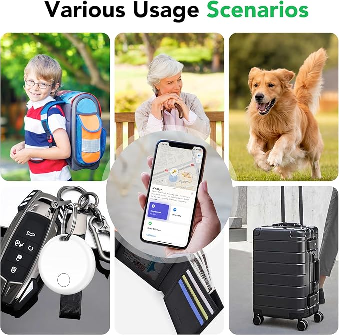 Air Tracker Tags-4 Pack: Smart Bluetooth Tracker, Item Finder Works with Apple Find My (iOS Only) App, Trakcer Tag Locator for Keys, Luggage, Satchel, weTag mini. (Not for Android Devices)