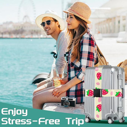 Slohif Luggage Straps for Suitcases Travel Belt Accessories Luggage Connector Identifiers Over Handle with Buckle Unique Nylon Adjustable Strap for Sleeping Bag Car Seat Strawberry(2 Pack)