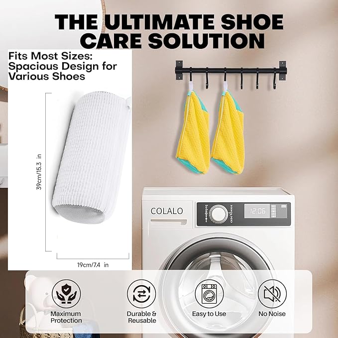 Shoe Laundry Bags for Washing Machine, 2 Pcs Shoe Washing Bag, Laundry Shoe Bag for Washer and Dryer, Reusable Shoe Washing Bags Shoe Washing Machine Bag (White-2Pcs)