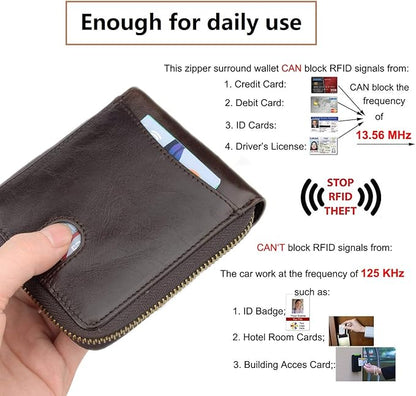 Genuine Leather Zipper Wallet With Coin Pocket, RFID Blocking Zip Around Front Pocket Bifold Wallet, Gift for Men